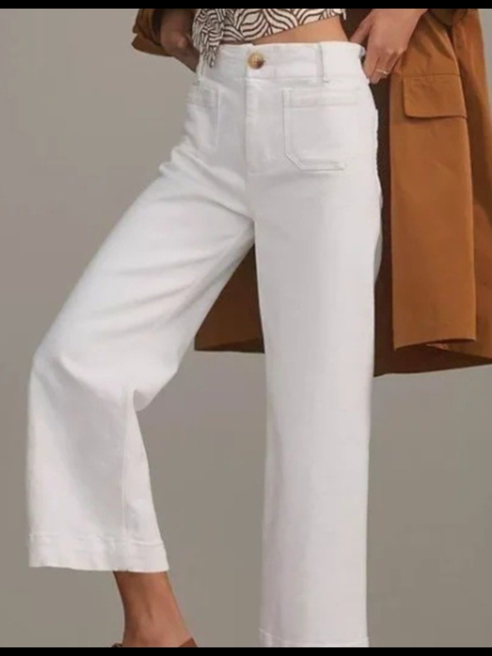 Pilcro Anthropologie The Skipper White Wide Leg Denim Jeans Cropped